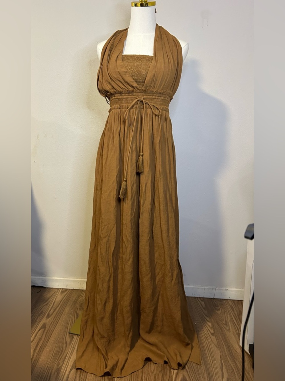 Wishlist Caramel Halter Maxi Dress with Tassel Waist